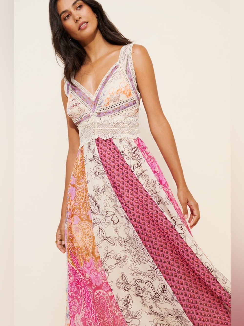 Anthropologie Sleeveless V-Neck Patchwork Maxi Dress Size 6